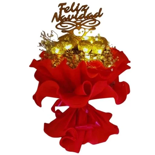 Ramo con flores y rocher rojo navidad led